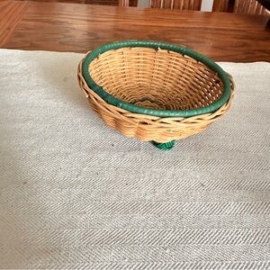 Small Green and Brown Woven Basket with feet